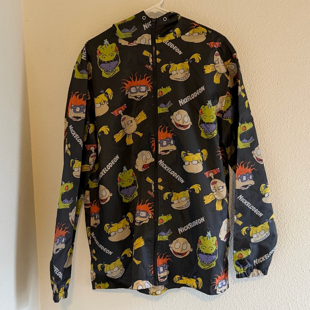 Nickelodeon Unisex Adult L Rugrats‎ Hooded Windbreaker Y2K Black Jacket NWOT